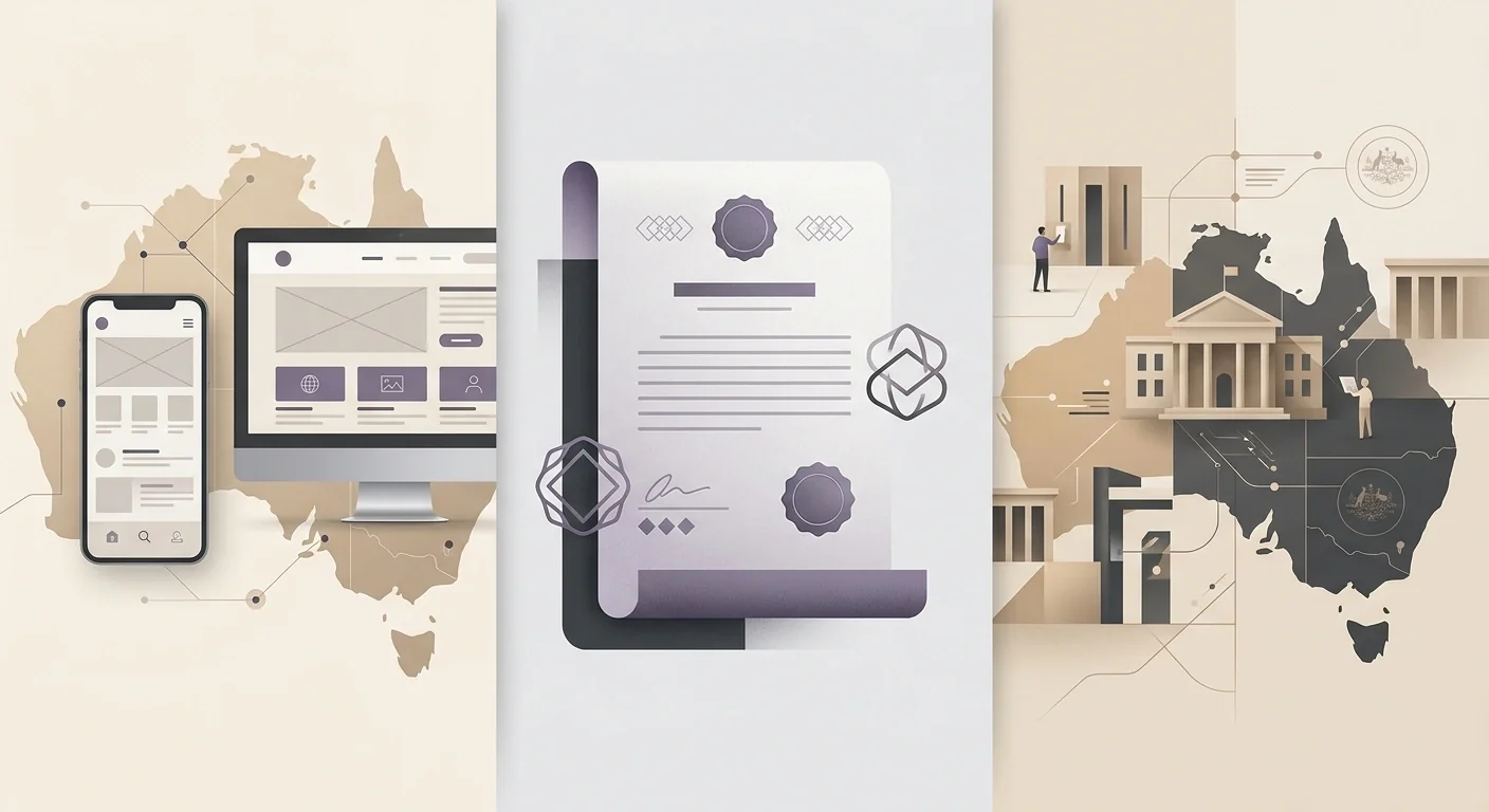Editorial illustration separating Australian localisation, offshore licensing and local authorisation
