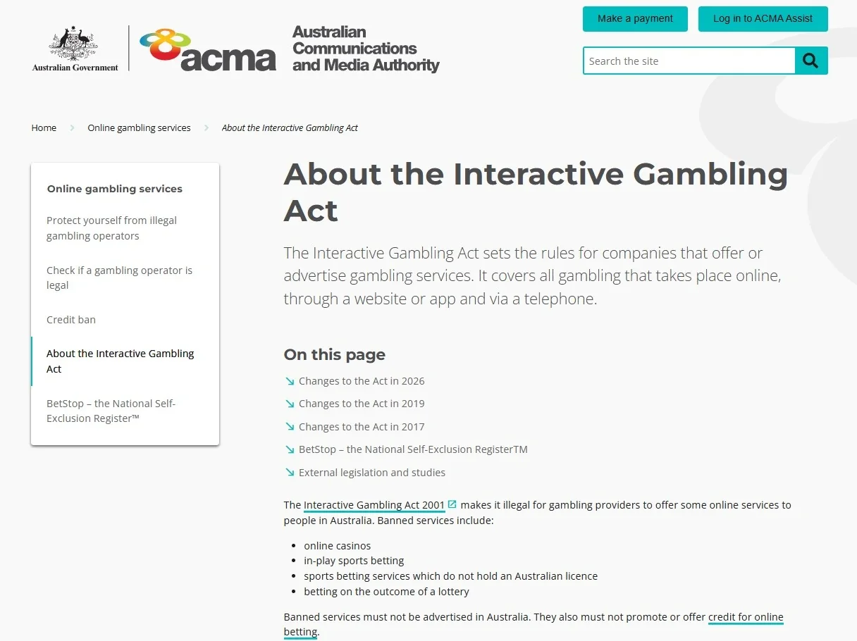ACMA interactive gambling guidance page